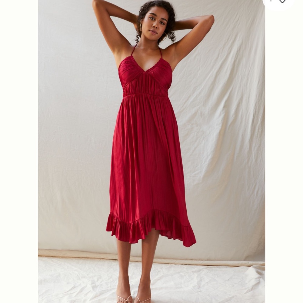 By Anthropologie Ruched Halter Midi Dress